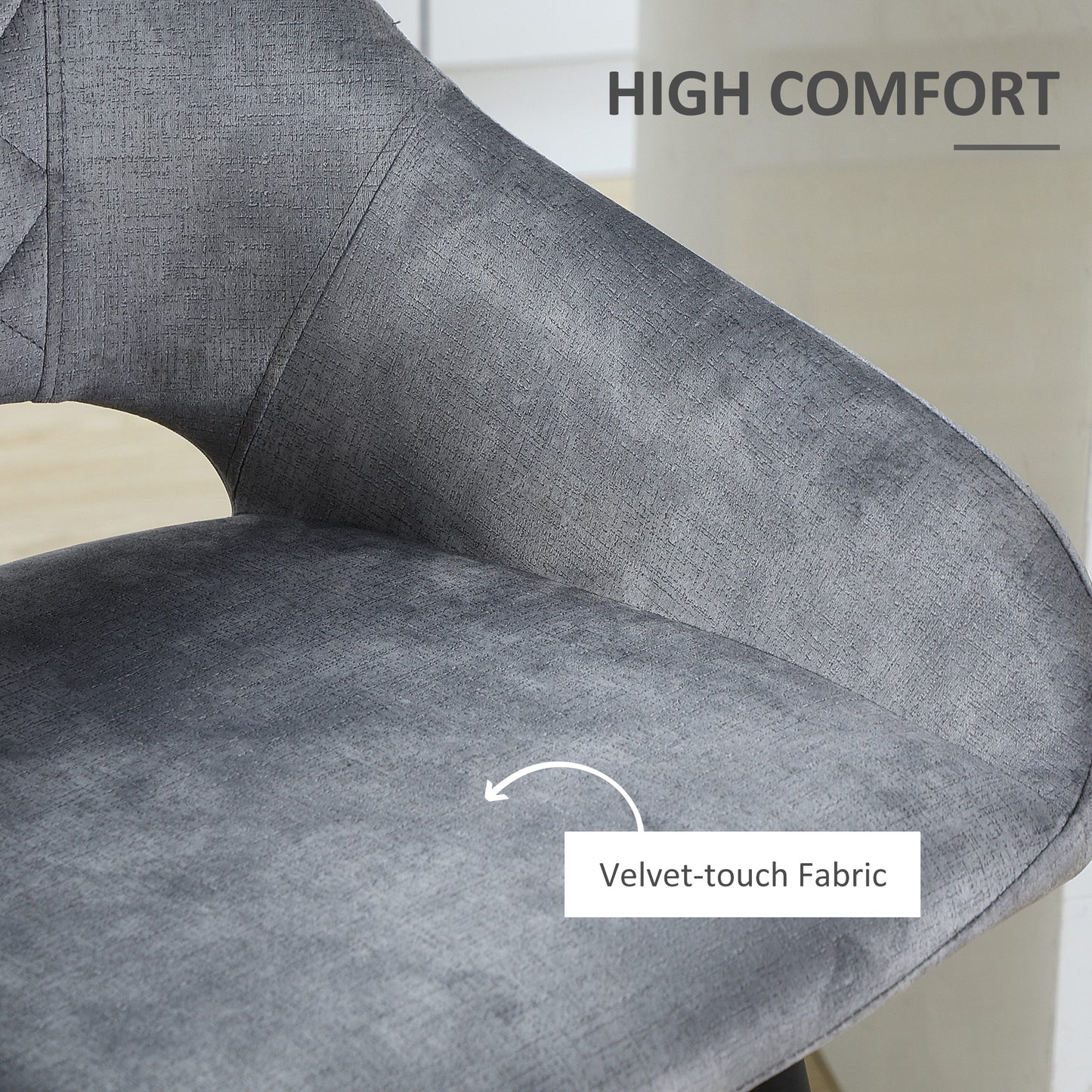 Bar Stools Set of 2, Velvet-Touch Fabric Counter Height Bar Chairs, Kitchen Stools with Steel Legs for Dining Area