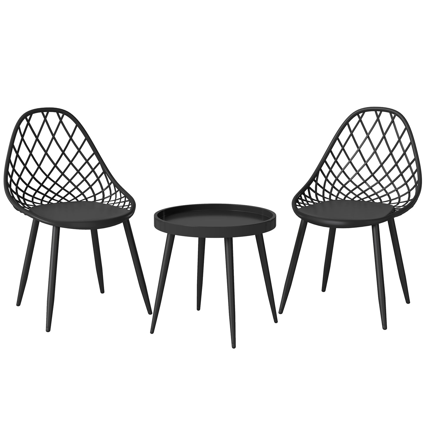 3-Piece Outdoor Bistro Set with 2 Chairs and Round Table for Garden, Balcony, Porch, Black
