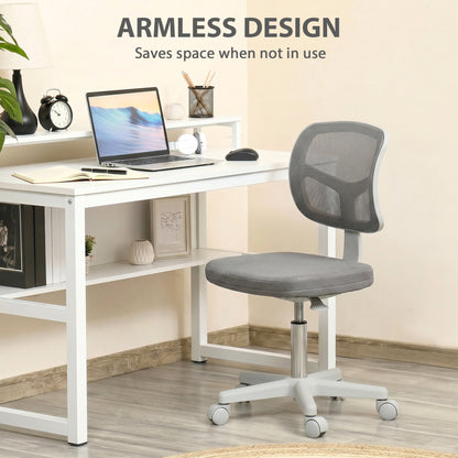 Small Office Chair without Arms, Ergonomic Swivel Mesh Desk Chair with Curved Back, Dark Grey