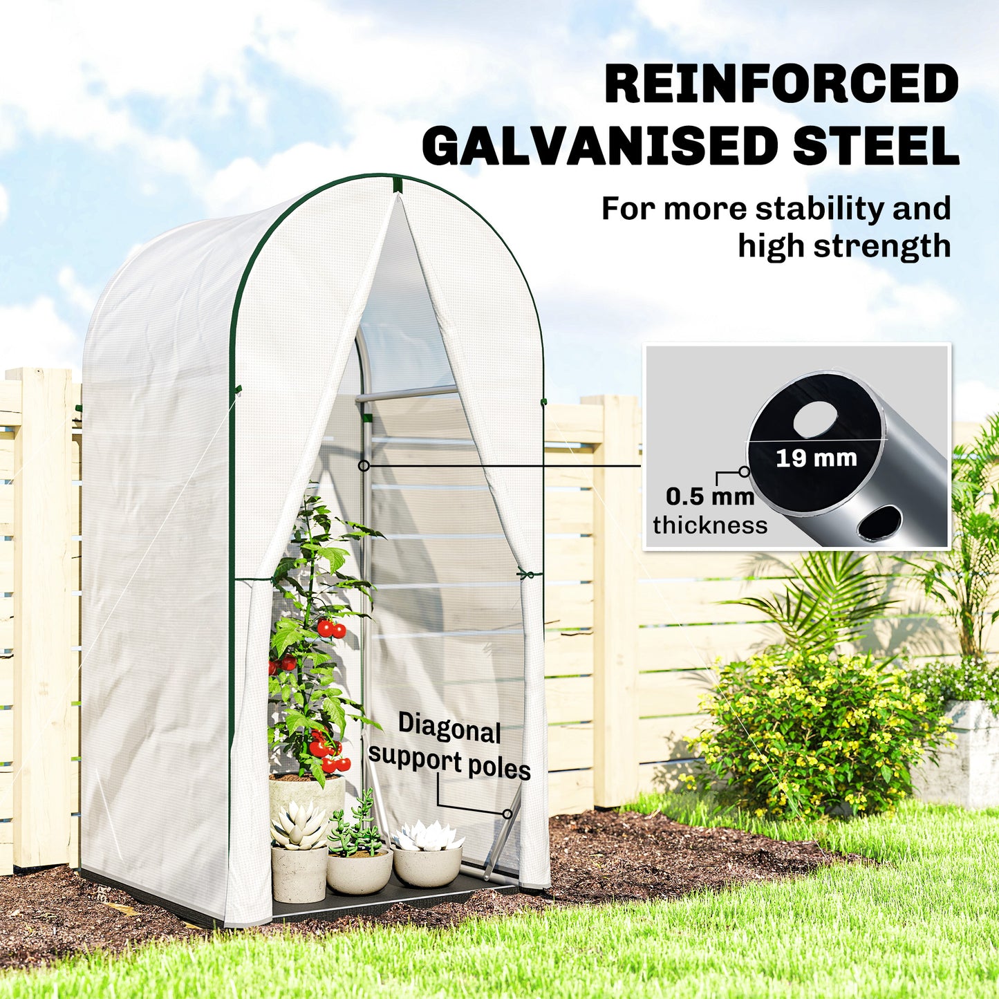 Mini Greenhouse, Portable Green House with Roll-Up Door, PE Base, Small Greenhouse, 100 x 100 x 195 cm, White