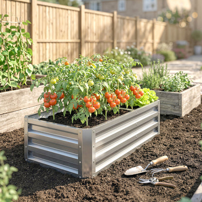 Raised Beds for Garden, Galvanized Outdoor Planters, for Herbs and Vegetables, Use for Patio, Backyard, Balcony, Silver