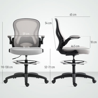 Adjustable Mesh Standing Desk Chair with Flip-up Armrests Lumbar Support Armrests Adjustable Footrest Ring Grey