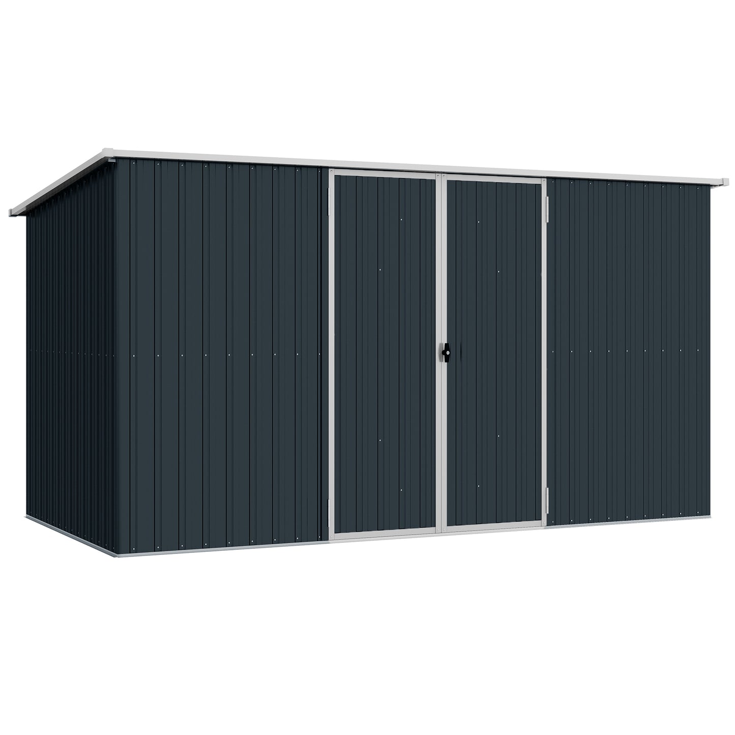 11 x 5.6ft Galvanised Steel Garden Shed, Metal Shed, Garden Storage Shed with Lockable Doors and Gloves for Outdoor Patio