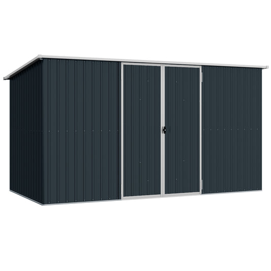 11 x 5.6ft Galvanised Steel Garden Shed, Metal Shed, Garden Storage Shed with Lockable Doors and Gloves for Outdoor Patio