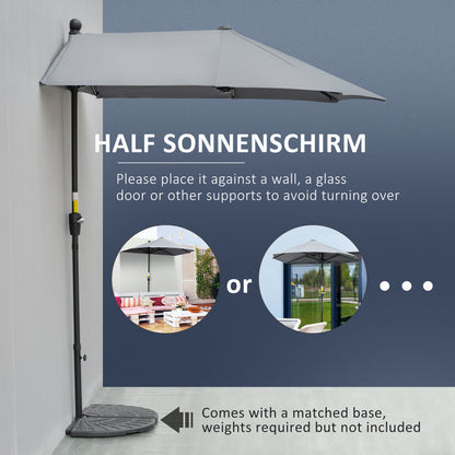 2m Half Parasol Market Umbrella Garden Balcony Parasol with Crank Handle, Base, Double-Sided Canopy, Dark Grey