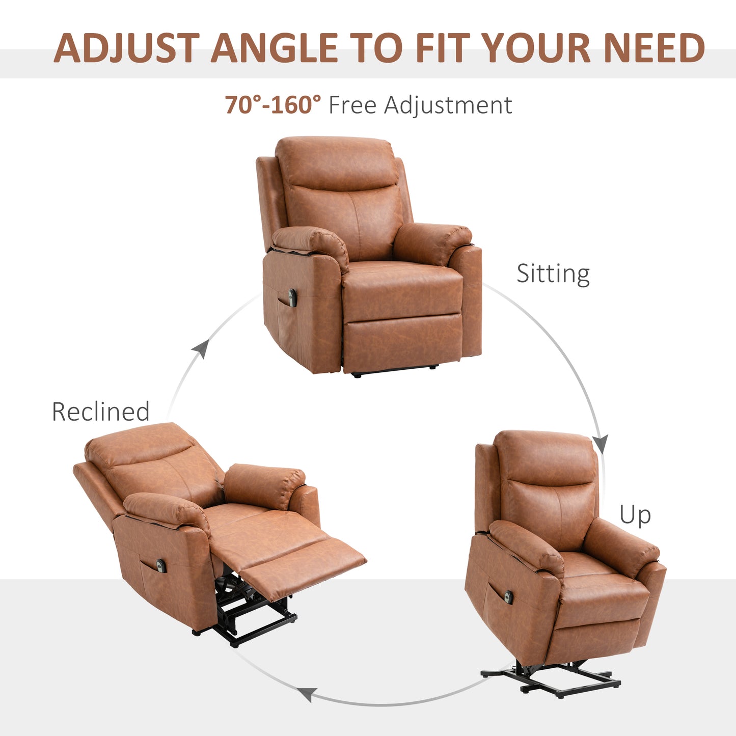 Faux Leather 70° Electric Riser Recliner Chair - Brown