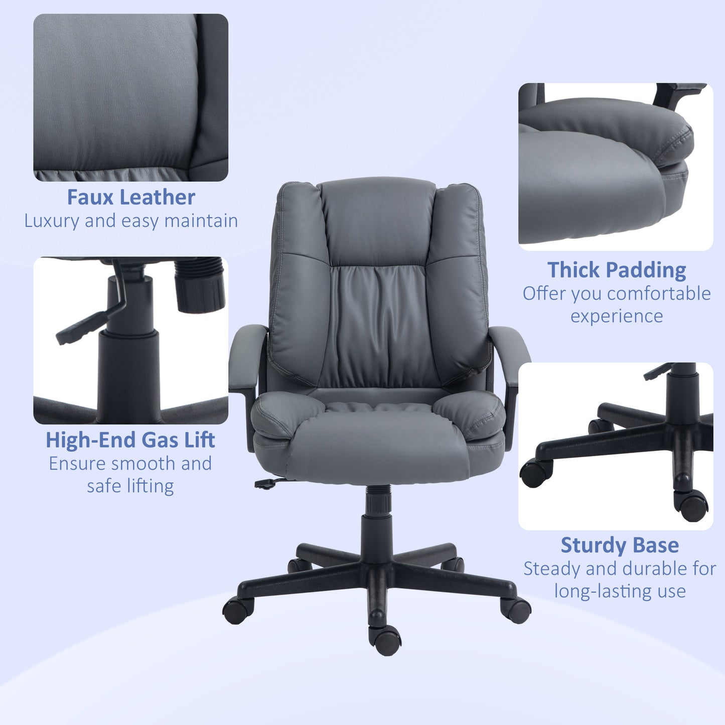 Office Chair, Computer Desk Chair, Mid Back Executive Chair with Adjustable Height and Swivel Rolling Wheels for Home Study