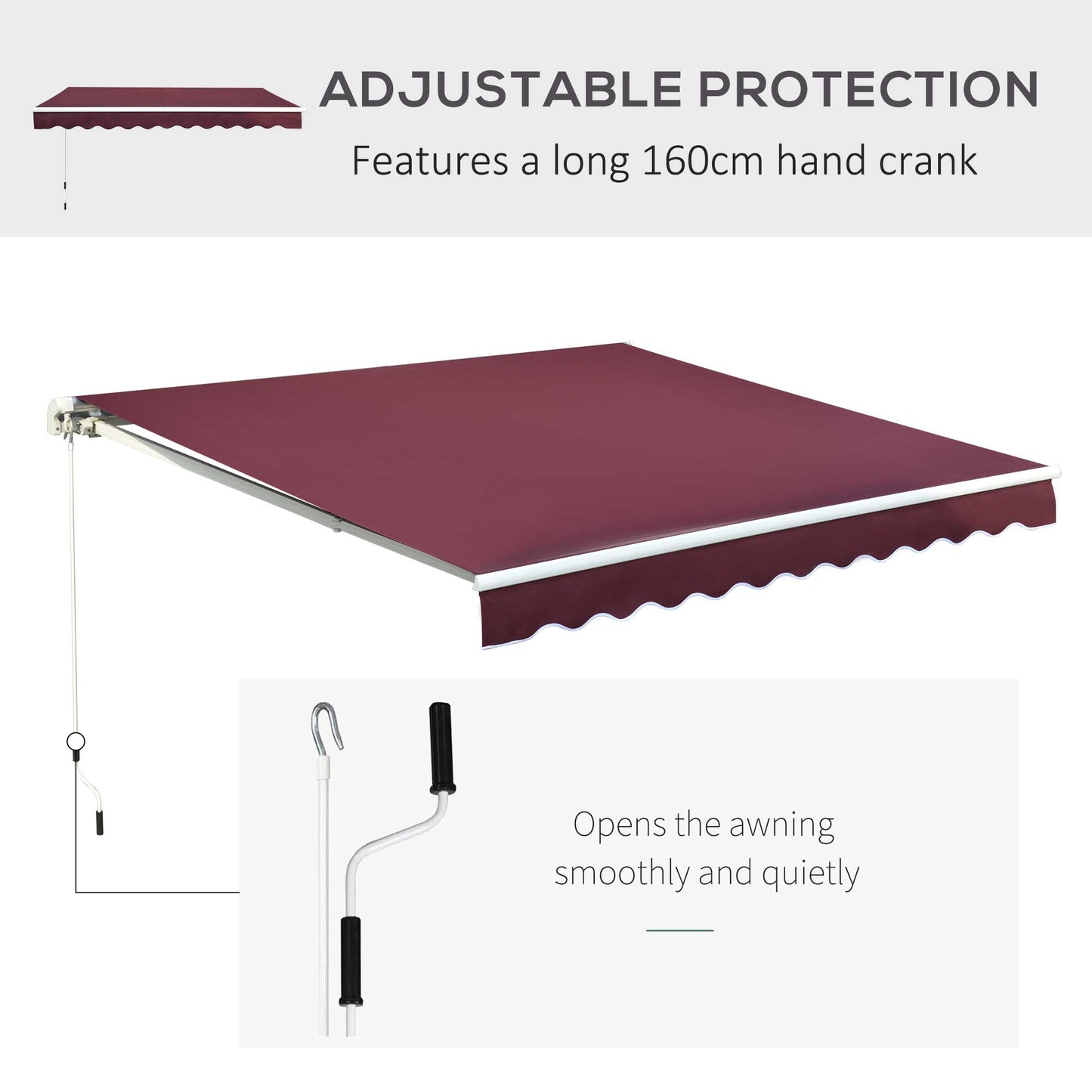 3 x 2.5m Manual Retractable Awning for Patio 45-75° Sun Canopy with Waterproof Fabric - Wine Red
