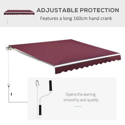 3 x 2.5m Manual Retractable Awning for Patio 45-75° Sun Canopy with Waterproof Fabric - Wine Red