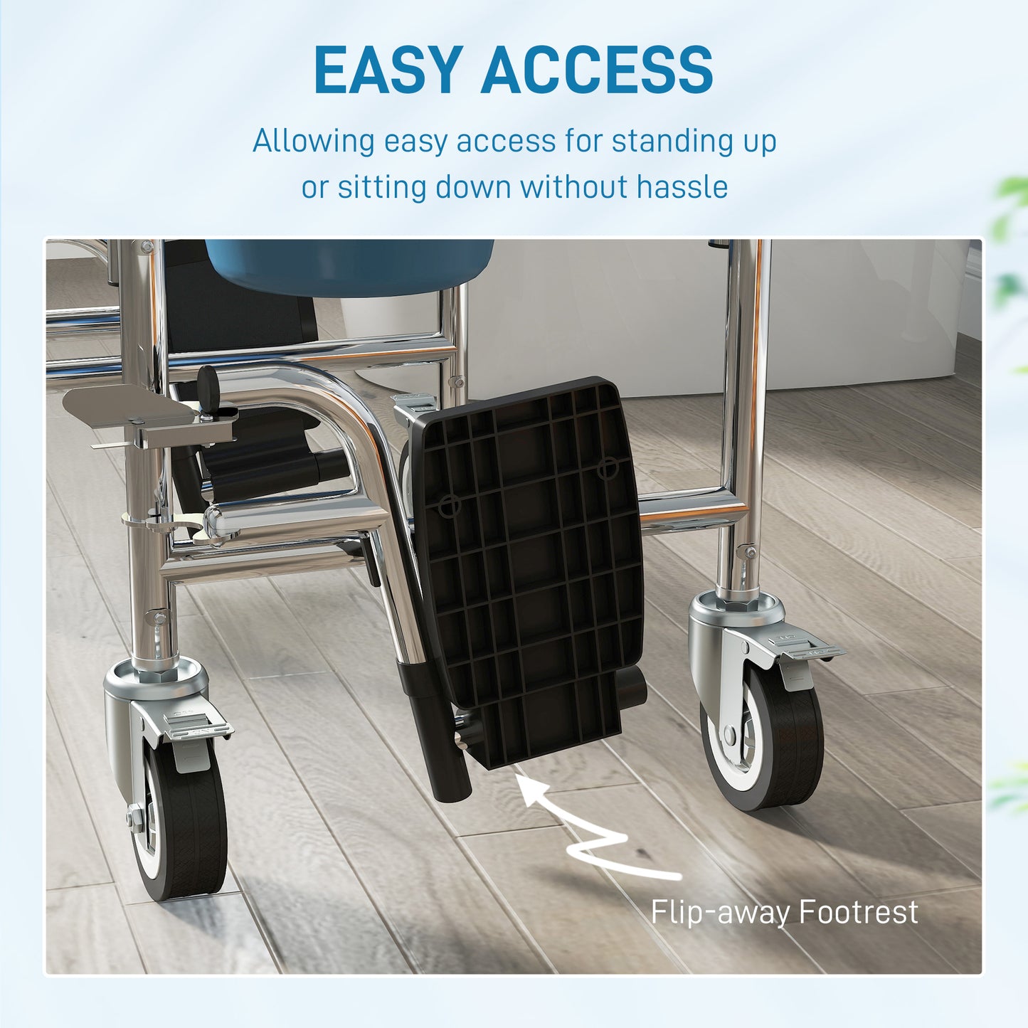 Rolling Shower Wheelchair for Seniors, Bedside Commode Chair with Locking Wheels, Seat, Backrest, Arms, Grey