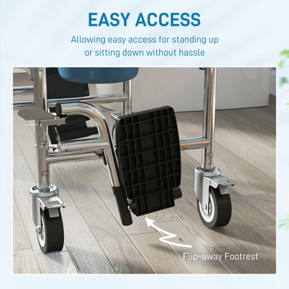 Rolling Shower Wheelchair for Seniors, Bedside Commode Chair with Locking Wheels, Seat, Backrest, Arms, Grey
