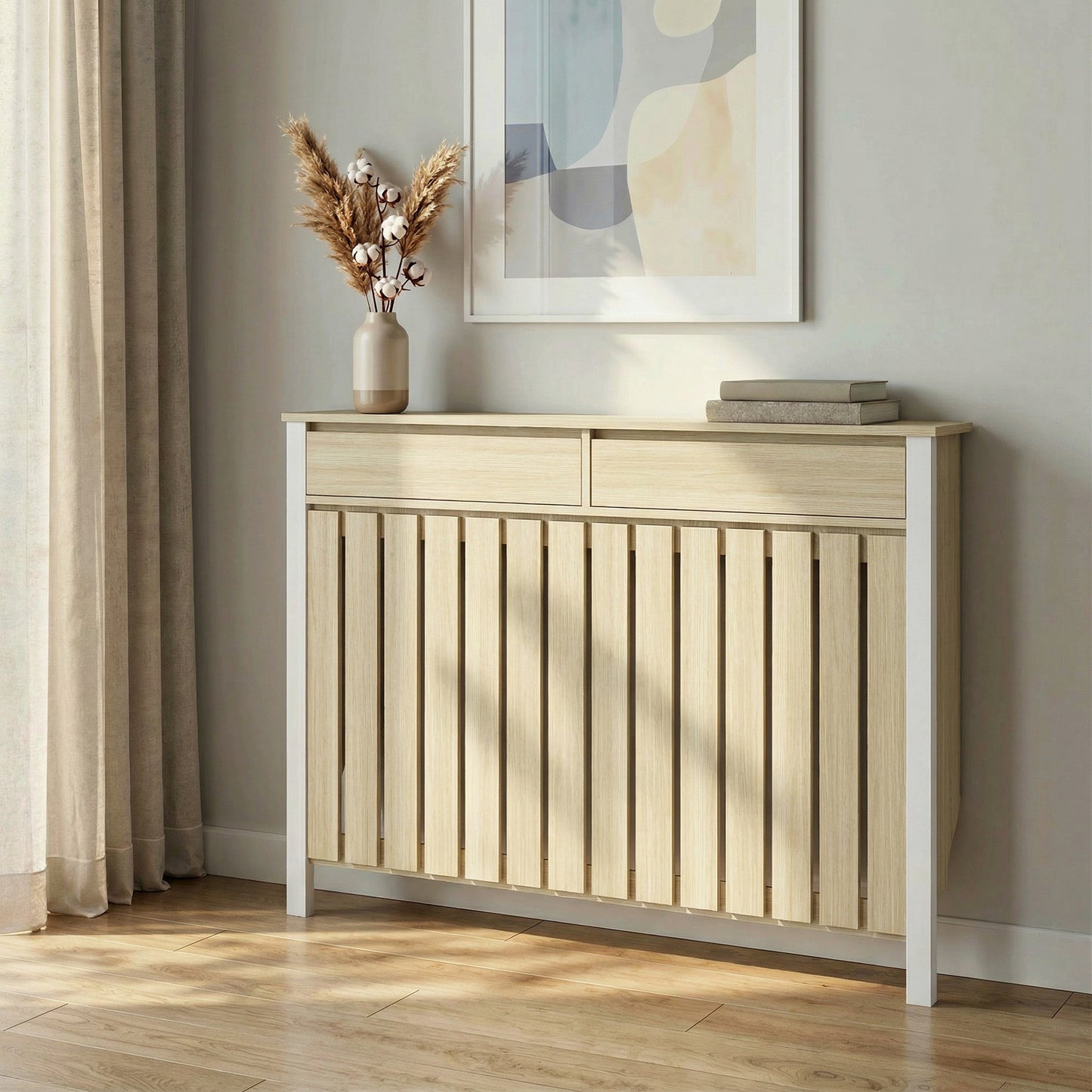 93 x 119cm Rustic-Look Radiator Cover - Oak