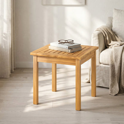 Coffee Table Fully Assembled Patio Side Table Slatted Top Solid Acacia Wood for Indoor Outdoor Natural Wood
