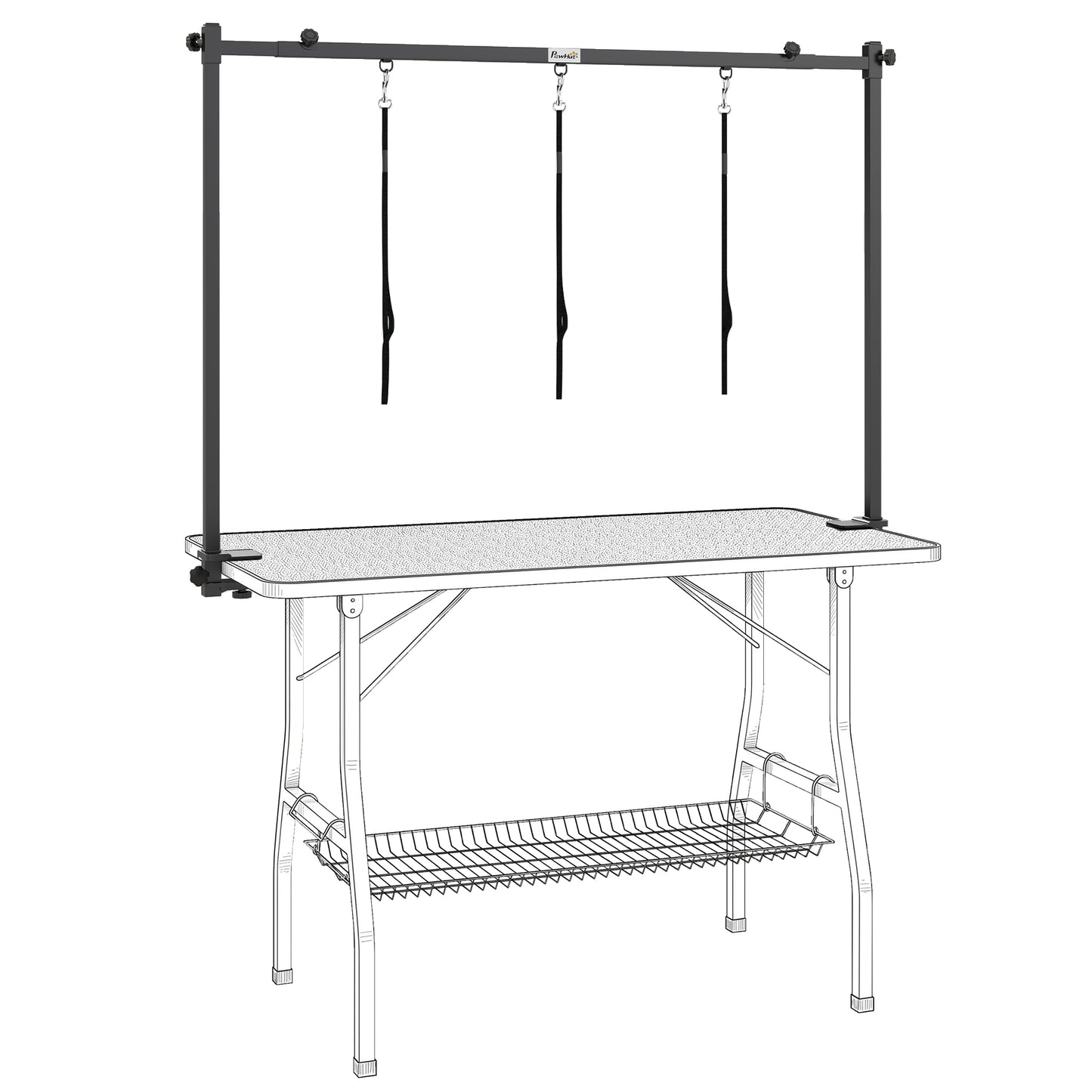 Dog Grooming Arm Adjustable H-Shape Dog Grooming Table Arm with Clamp and 3 Nooses Black