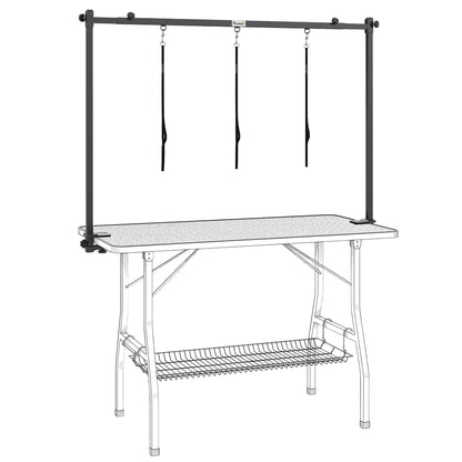 Dog Grooming Arm Adjustable H-Shape Dog Grooming Table Arm with Clamp and 3 Nooses Black