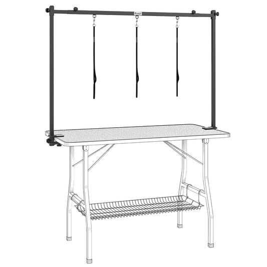 Dog Grooming Arm Adjustable H-Shape Dog Grooming Table Arm with Clamp and 3 Nooses Black