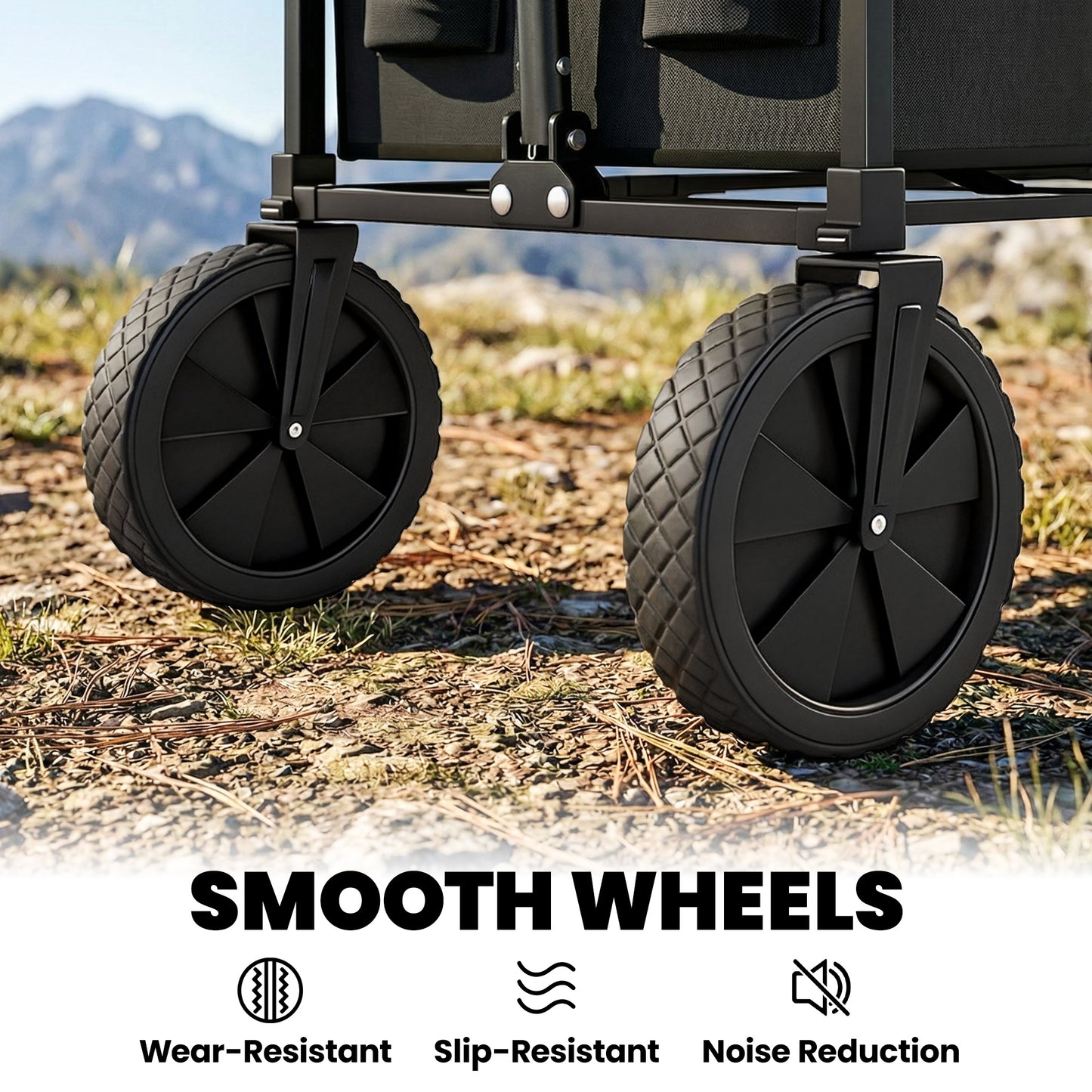 95L Foldable Festival Trolley on Wheels, Collapsible Wagon Cart with Adjustable Handle and 2 Cup Holders, Black