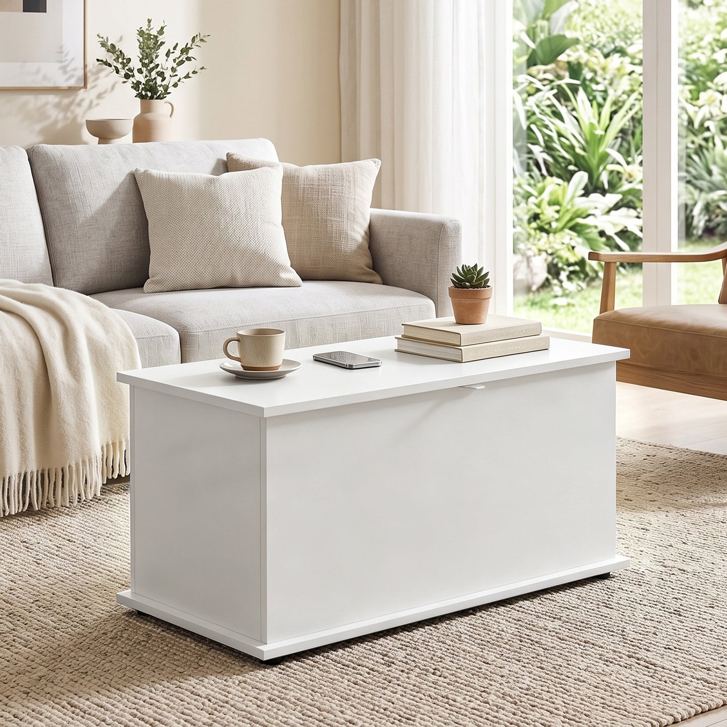 Storage Chest, 102L Blanket Box, Shoe Bench with Safety Hinged Lid, Bed End Bench for Bedroom, 80 x 40 x 45cm, White