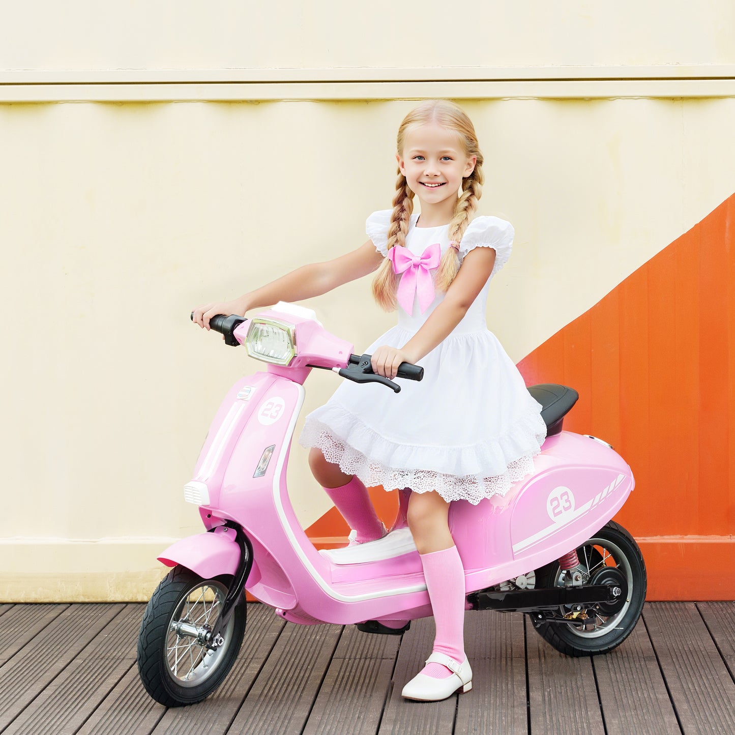 24V Kids Electric Motorbike, Ride on Motorcycle with Manual Throttle, Brakes and LED Lights for Ages 8-12 Years, Pink