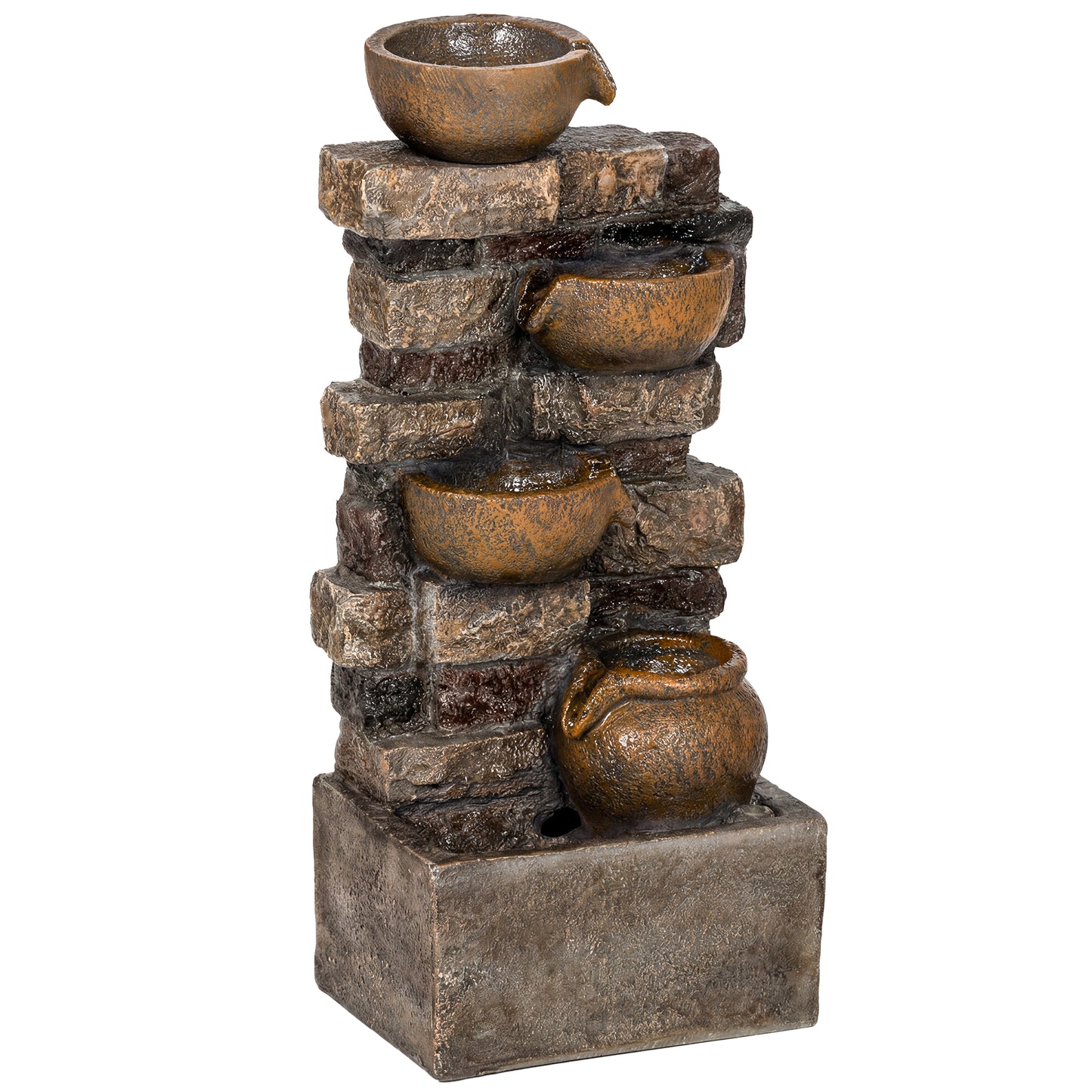 28" 5-Tier Outdoor Fountain, Cascading Waterfall Feature with LED Lights, Adjustable Flow, Rustic Brown