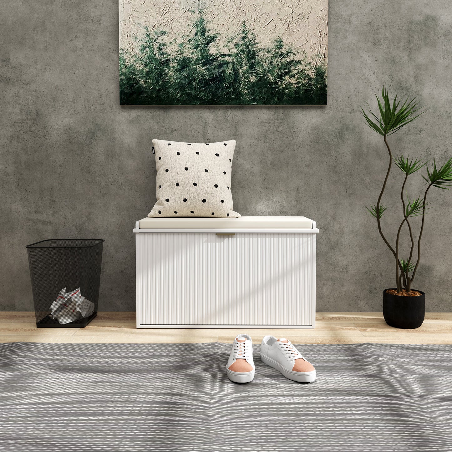 Elegant Eight Shoe Bench, with Top Seat - White