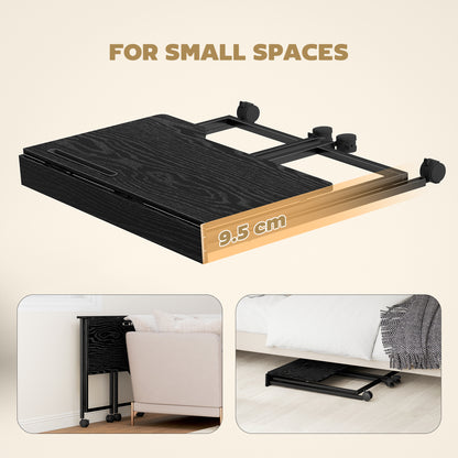 Folding Small Desk on Wheels - Black Wood Effect