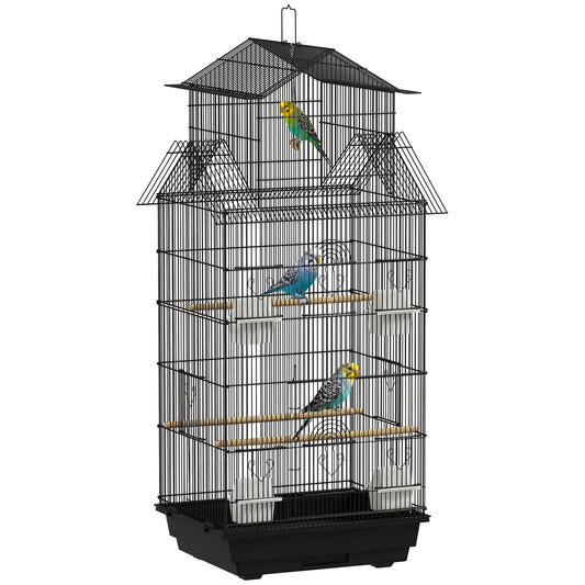 Metal Bird Cage with Plastic Swing, Perch, Food Container, Tray, Handle, for Finches, Canaries, 43 x 32.5 x 104cm