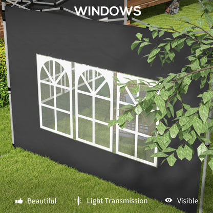 Gazebo Side Panels, Sides Replacement with Window for 3x3(m) or 3x4m Pop Up Gazebo, 2 Pack, Black