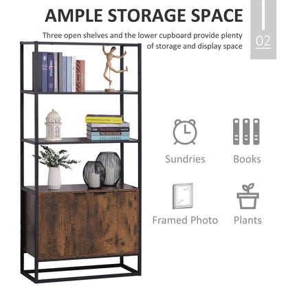 Industrial Bookshelf, Storage Shelf, Large Bookcase with 3 Open Shelves, Multifunctional Rack for Living Room, Office
