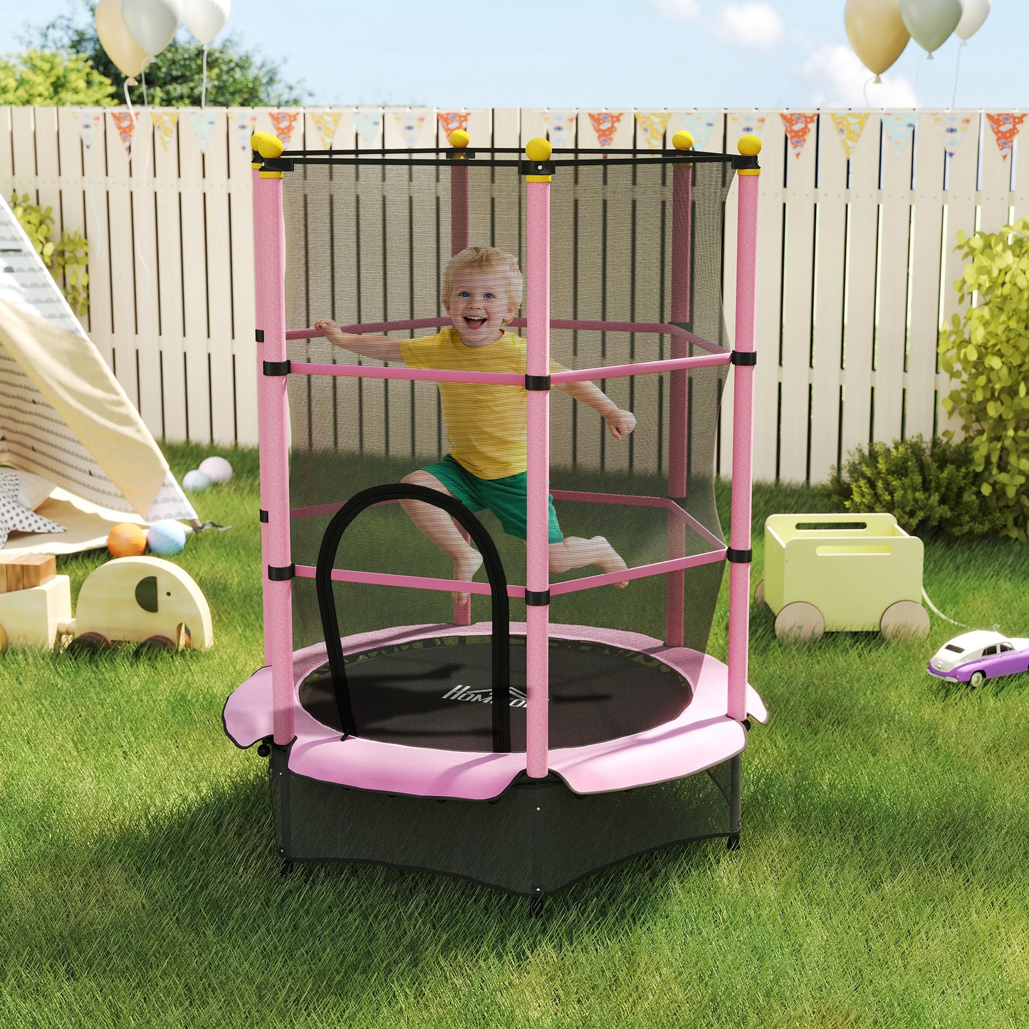 4.6FT/55" Kids Trampoline with Enclosure Net, Outdoor Indoor Use, for Ages 3-10 Years, Pink
