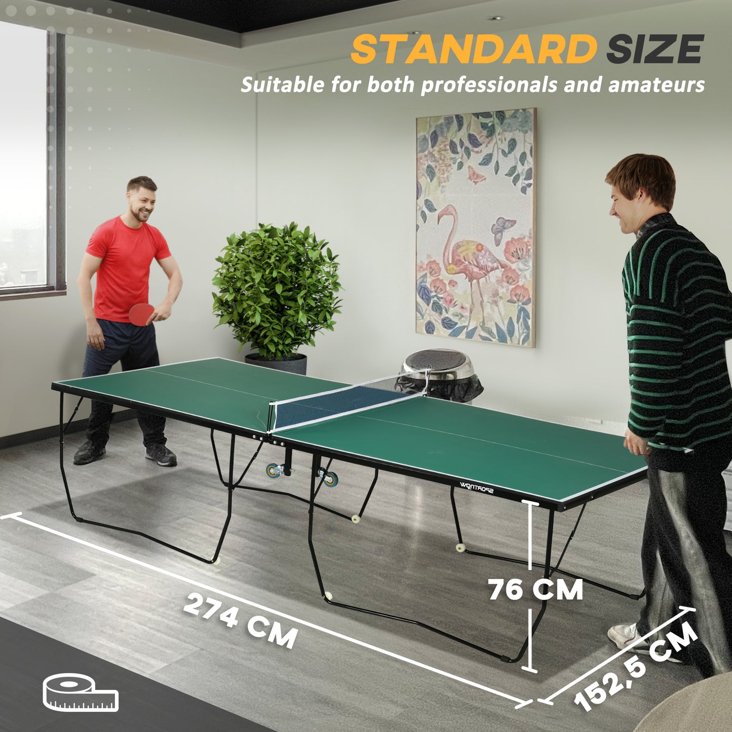 9FT Folding Tennis Table, with 8 Wheels, for Indoor Use, Green