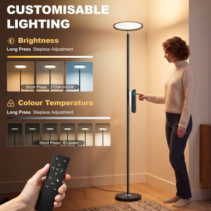 Uplighter Floor Lamp with Tuya App and Music Sync, Standing Lamp with Adjustable Head for Living Room Bedroom, Black