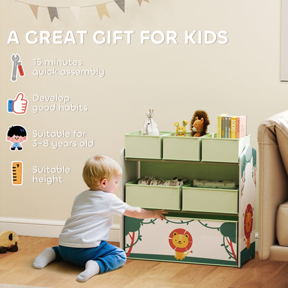 Kids Toy Storage Units, 3-Tier Toy Organiser Shelf with 6 Removable Boxes for Kids, Bedroom, Playroom, Green