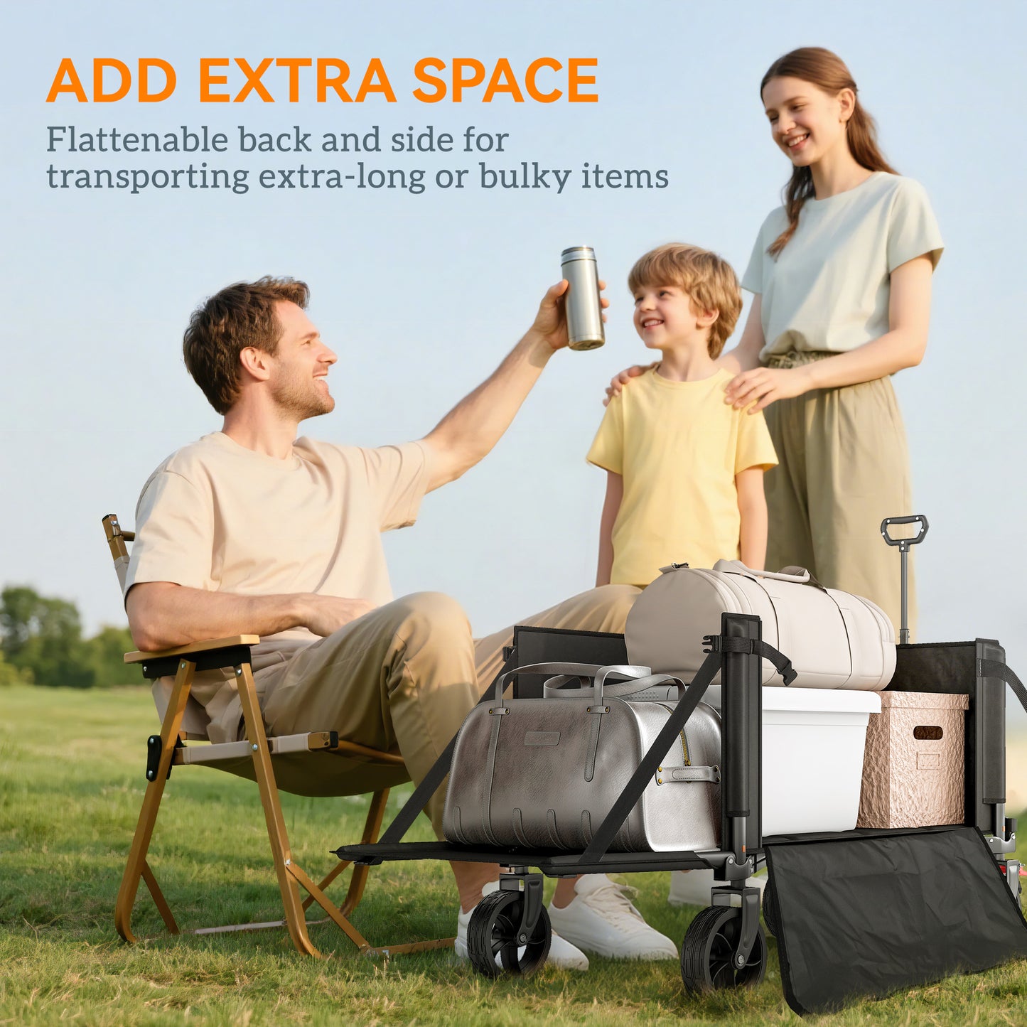 Festival Trolley on Wheels, 150L Folding Camping Trolley Cart with Openable Sides