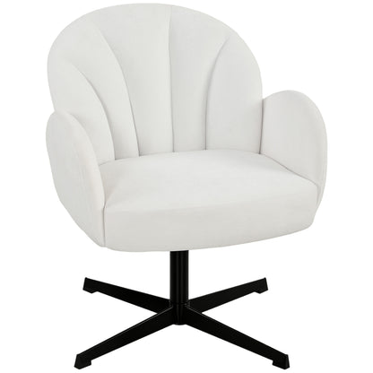 Swivel Accent Chair, Shell-Shaped Armchair with Spring Cushion, Metal Base, Cream White
