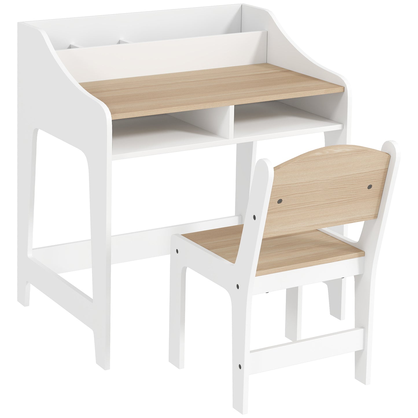Kids Desk and Chair Set, Children Study Table with Storage and Shelves for Study Room, Gift for 3-8 Years, Natural