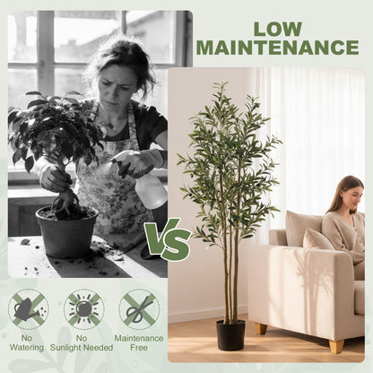 Decorative Artificial Plant, 175 cm Silk Olive Tree with 787 Leaves in Cement Pot, Fake Plant