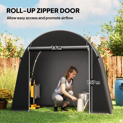8 x 4 ft Garden Storage Tent, Waterproof Bike Tent with Roll-up Zipper Door and Galvanised Metal Frame, Dark Grey