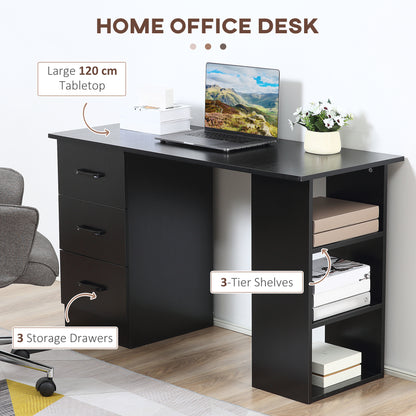 Computer Desk with Drawers, Home Office Desk, Writing Table, PC Workstation with 3 Storage Shelves for Working, Study