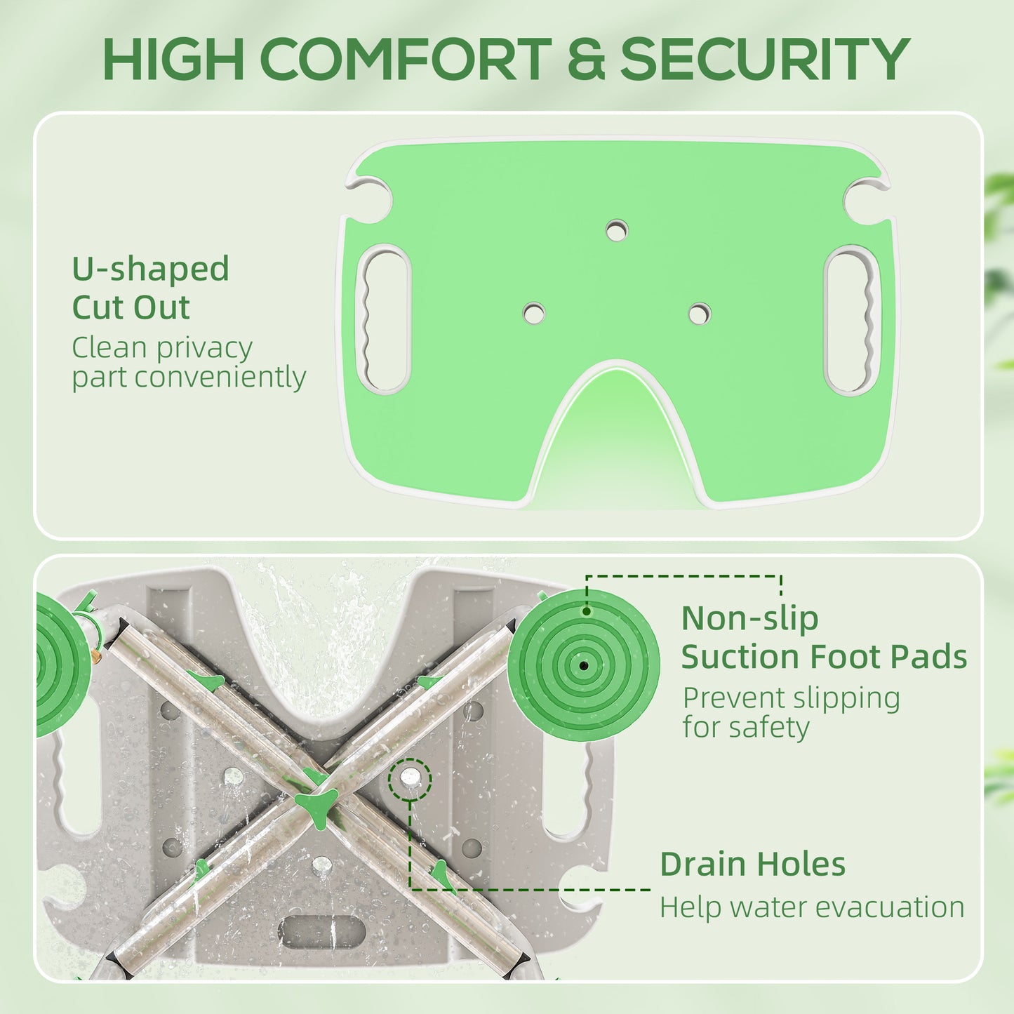 39-51.5cm 'U' Seat Padded Shower Stool - Green