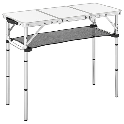 3ft Folding Camping Table, Picnic Table with Mesh Storage Layer, Carrying Bag and Metal Frame, Cream White