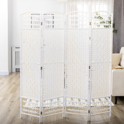 4 Panel Folding Room Divider, Privacy Screen, Paravent Partition Separator for Living Room, Bedroom, White