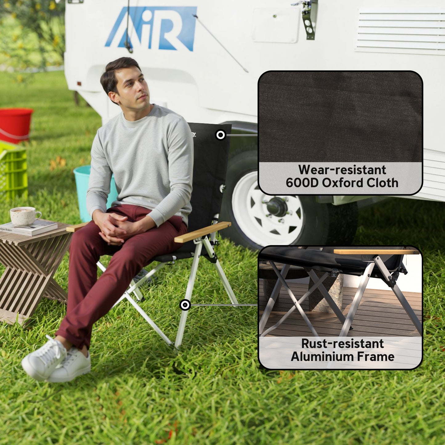 Portable Camping Chair for Adults, High Back Folding Chair with Padded Seat and Carry Bag, Outdoor Recliner for Hiking