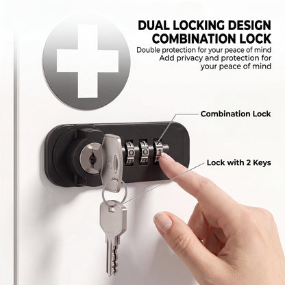 Wall Mount Medicine Cabinet with Combination and Key Lock, 2 Tier Stainless Steel First Aid Cabinet, White