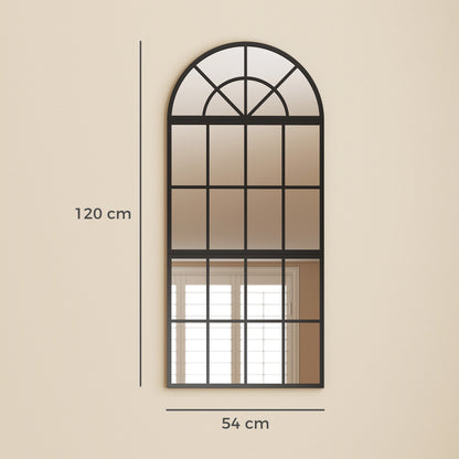 Large Arched Wall Mirror with Metal Grid, 3-Piece Split Window Mirrors, 120 x 54 cm, Black