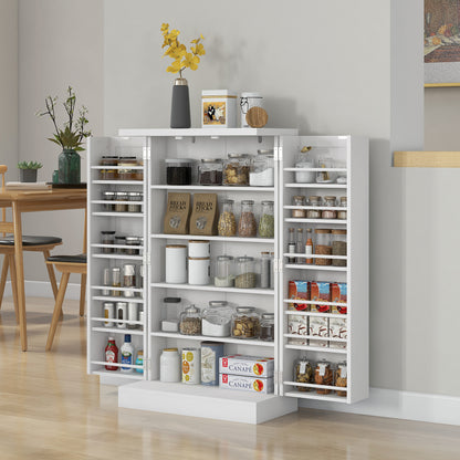 Kitchen Cupboard 6-tier Door Racks Freestanding Multi-Storage with Adjustable Shelves, White