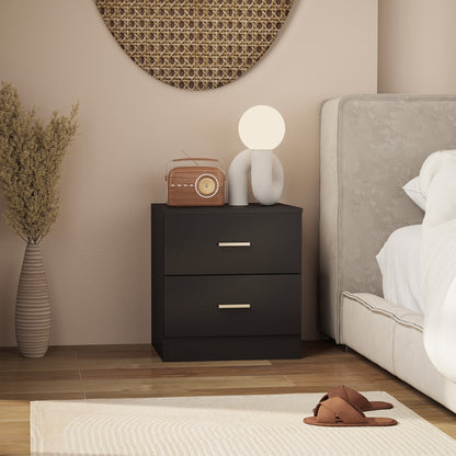Modern Bedside Table, Beside Cabinet with 2 Drawers, for Bedroom, Living Room, Black