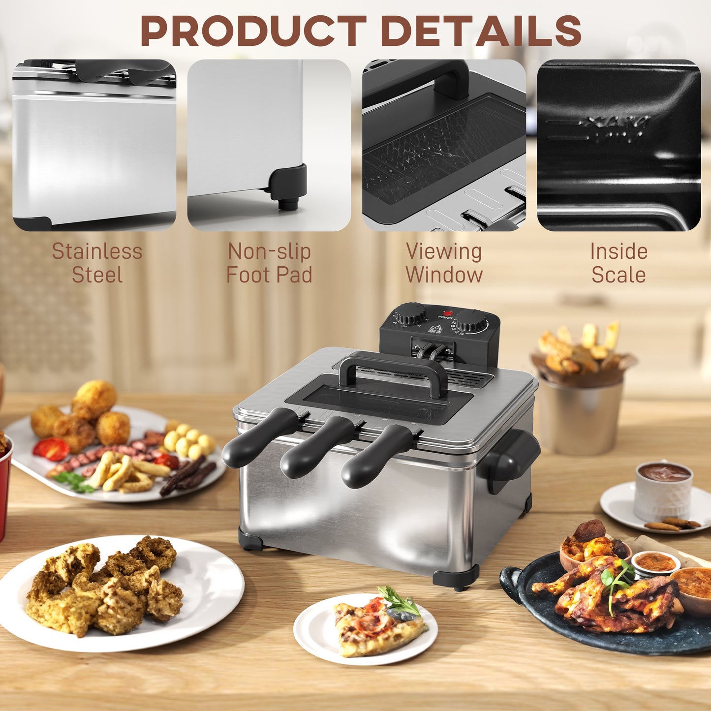 5 Litre Deep Fat Fryer Stainless Steel with Adjustable Temperature, 60min Timer, Removable Oil Basket