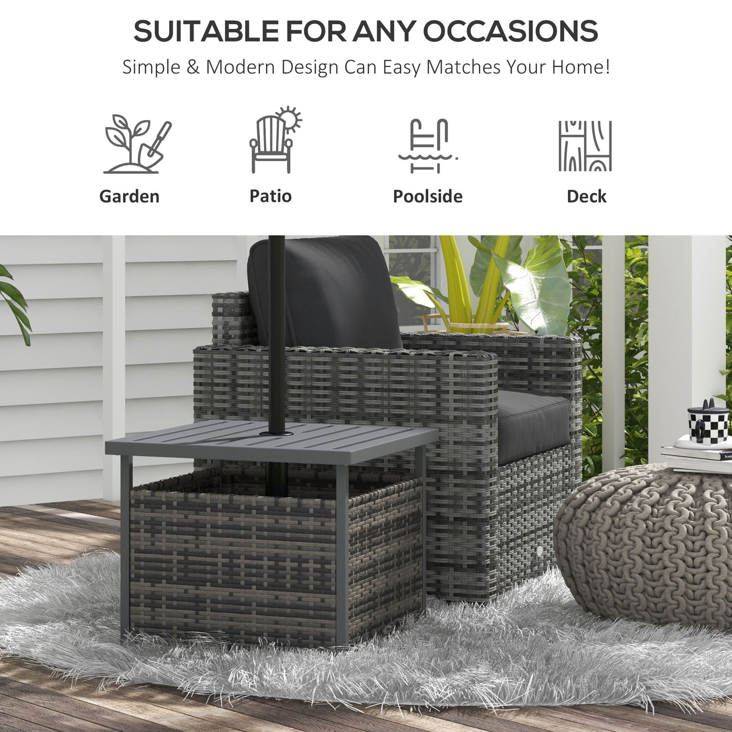 Outdoor Rattan Wicker Coffee Table w/ Umbrella Hole Suitable for Garden Garden