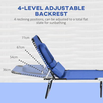 Folding Sun Loungers Set of 2 with Face Hole, 4-Position Adjustable Backrest Garden Recliner Chair Sunbed
